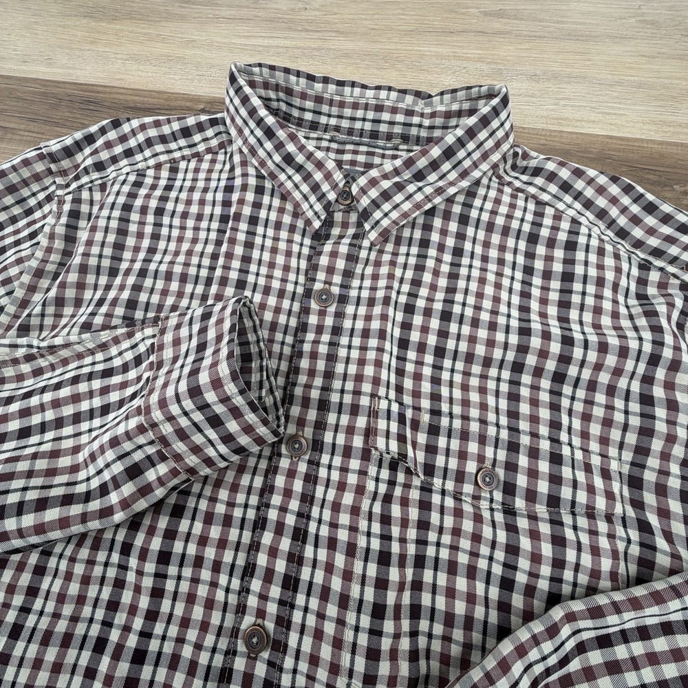Royal Robbins Shirt Mens Extra Large Brown Plaid Relaxed Fit Outdoor